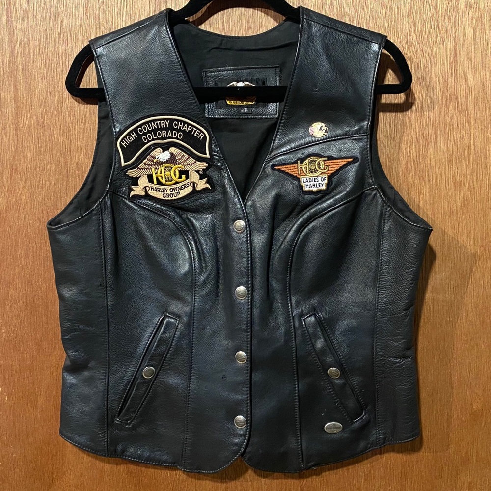 Harley-Davidson Leather Motorcycle Vest w/ Patches Black L